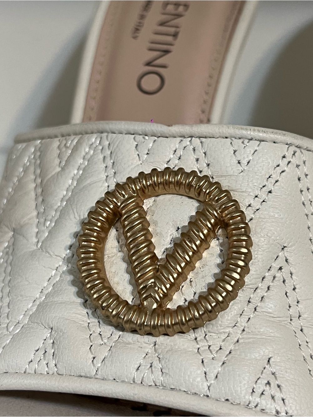 Valentino by Mario Valentino Venere Ivory Quilted Leather Heeled Sandals Size 7 - Picture 2 of 16